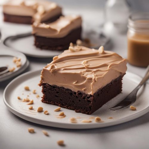 Chocolate sheet cake with peanut butter frosting